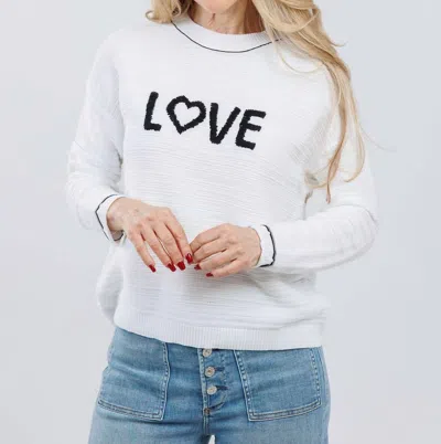 Pure Amici Love Crew Neck Sweater In White/black
