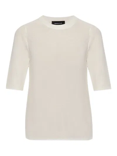 Fabiana Filippi Crewneck Knit Top Short Sleeves In Neutral