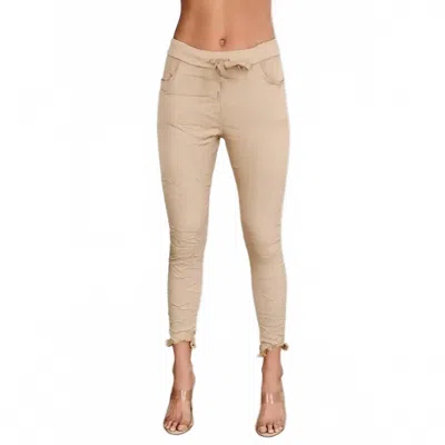 Venti6 Fringe Hem Satin Crinkle Joggers In Caramel