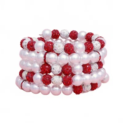 Wona Trading Shamballa Beaded Wrap Bracelet In Pearl And Red