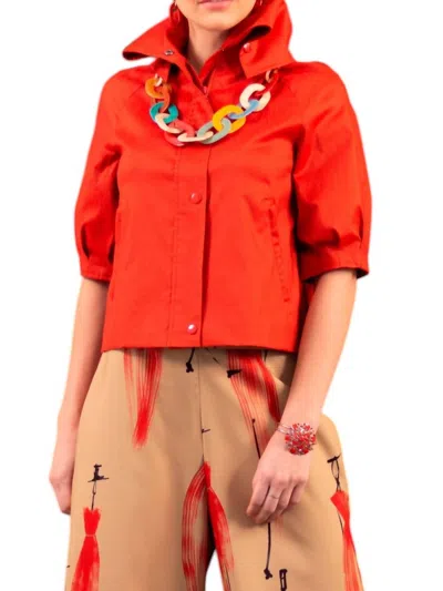 Samuel Dong Rust Dupioni Crop Jacket In Red