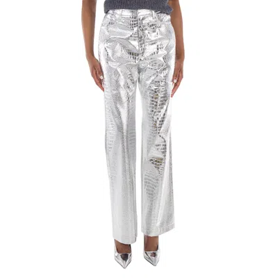 Rotate Birger Christensen Ladies Silver Embossed Crocodile Skin Effect Trousers