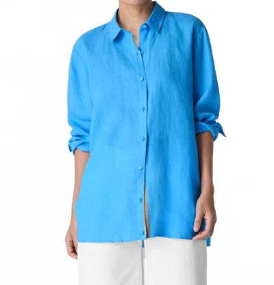 Eileen Fisher Classic Linen Long Sleeve Shirt In Azure In Blue