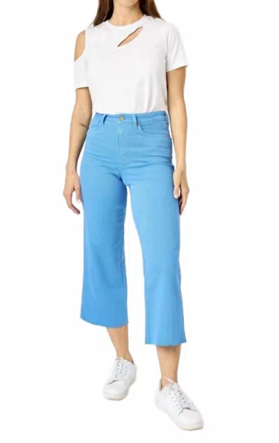 Judy Blue High Rise Dyed Tummy Control Crop Wide Leg Jean In Sky Blue In Blue