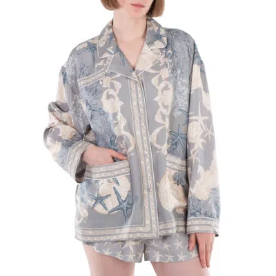 Versace Barocco Sea Silk Oversize Shirt In Gray