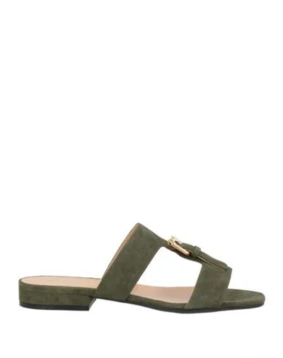 Sergio Rossi Woman Sandals Military Green Size 8 Leather In Green