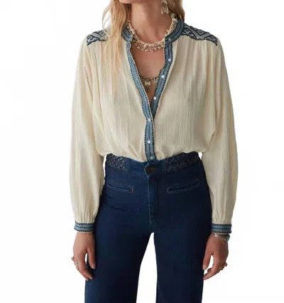 Maison Hotel Beth Wandering Star Blouse In White/sapphire In Neutral