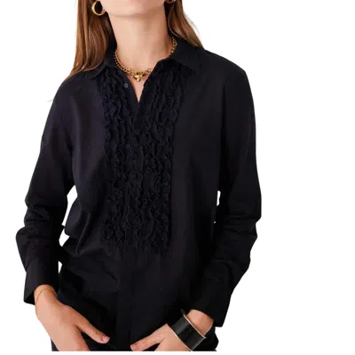 Mersea Voyageur Tuxedo Ruffle Shirt In Black In Black
