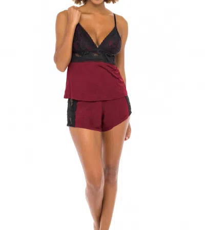 Oh La La Cheri Louella Lace Camisole And Short Set In Rhubarb / Black