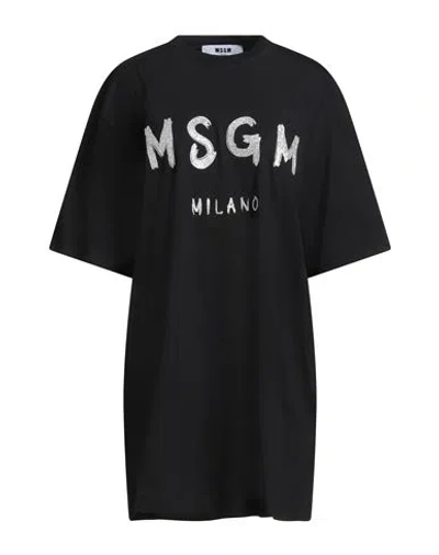 Msgm Black Brushstroke Logo Minidress In Black