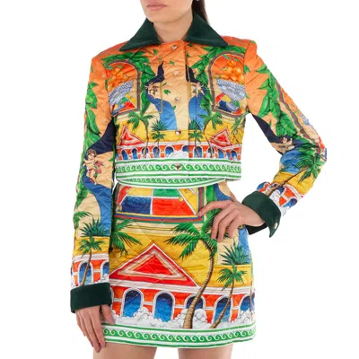 Casablanca Corduroy-collar Quilted Crop Jacket In Multi