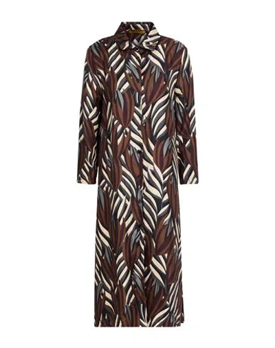 Siyu Woman Midi Dress Dark Brown Size 6 Silk In Blue