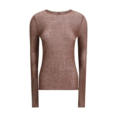 Pinko Semi-sheer Wool Sweater In Brown