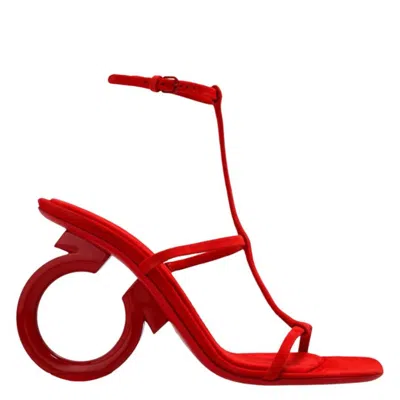 Ferragamo Red Elina T-strap Gancini Sandals