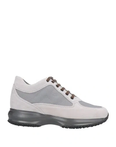 Hogan Woman Sneakers Grey Size 7.5 Leather, Textile Fibers