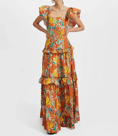 La Doublej Scarlett Ruffle Maxi Dress In Lily In Orange
