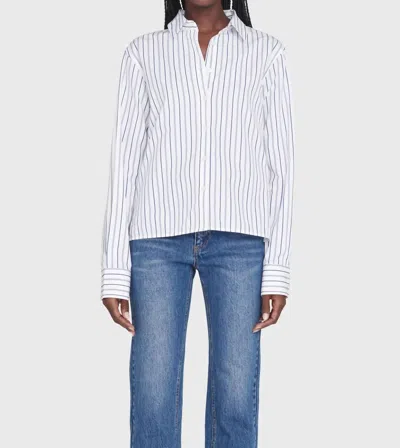 Co Llared Button Down Shirt In Navy Multi In White