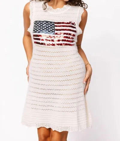 Queen Of Sparkles Lace Knit American Flag Tank Dress In White In White