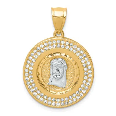Diamond2deal 10k Yellow Gold Rhodium Cubic Zirconia Channel Edge Pave Jesus Face Pendant