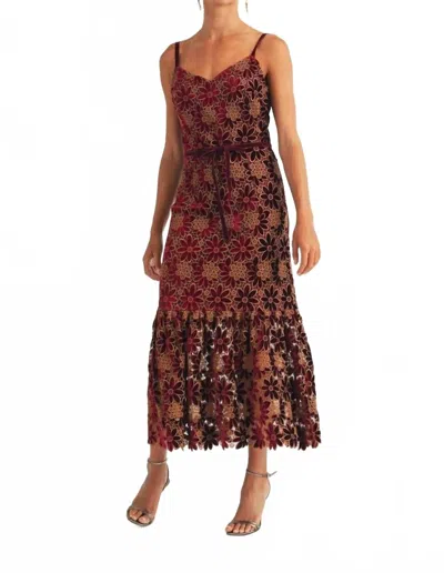 Babe Vera Velvet Floral Midi Dress In Red In Brown
