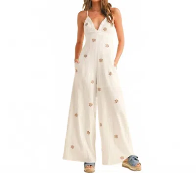 Miou Muse Embroidery Detail Jumpsuit In White/mocha