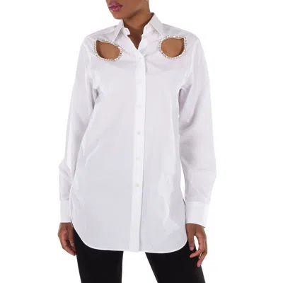 Stella Mccartney Crystal-embellished Cut-out Shirt In White Cotton