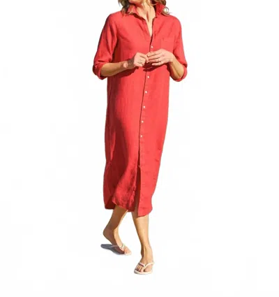 Frank & Eileen Long Sleeve Linen Midi Shirtdress In Red