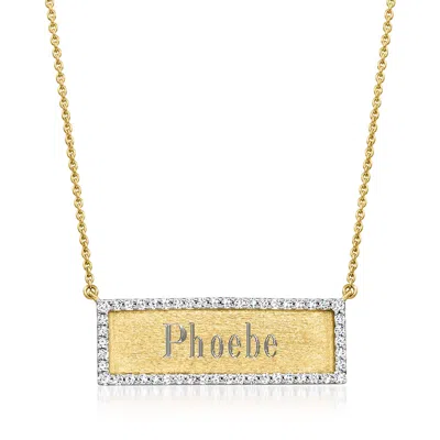 Ross-simons Diamond Border Personalized Bar Necklace In 18kt Gold Over Sterling