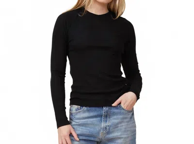 Monrow Supimafine Rib Long Sleeve Crew Top In Black In Black