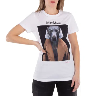 Max Mara Dog Print Cipria Cotton T-shirt In White