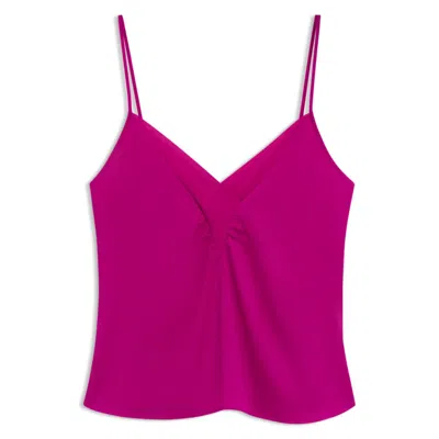 Hugo Boss Satin Camisole Top With Georgette Neckline In Pink