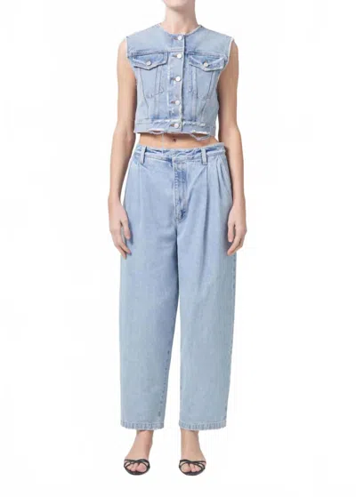 Agolde Leo Cropped Vest In Fray In Blue