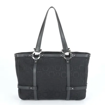 Pre-owned Ferragamo Leather Canvas Shoulder Bag () In Black