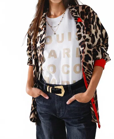 Q2 Lila Animal Print Button Down Shirt In Leopard In Multi
