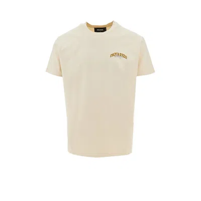 Dsquared2 Mens Light Beige Logo Graphic-print Cool-fit Cotton T-shirt