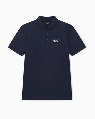 Ea7 Core Identity Stretch-cotton Polo Shirt In Blue