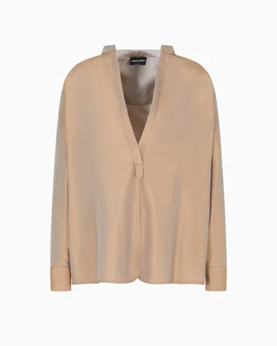 Giorgio Armani Long Sleeved Satin Shirt In Neutral