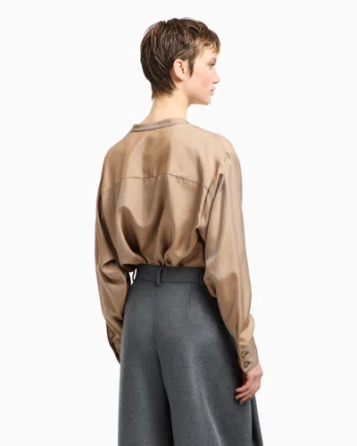 Giorgio Armani Long Sleeved Satin Shirt In Neutral