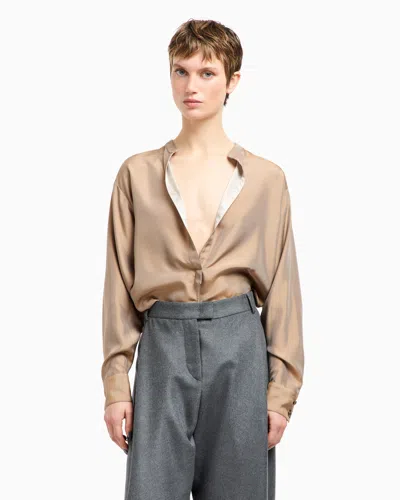 Giorgio Armani Long Sleeved Satin Shirt In Neutral