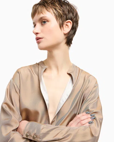 Giorgio Armani Long Sleeved Satin Shirt In Neutral