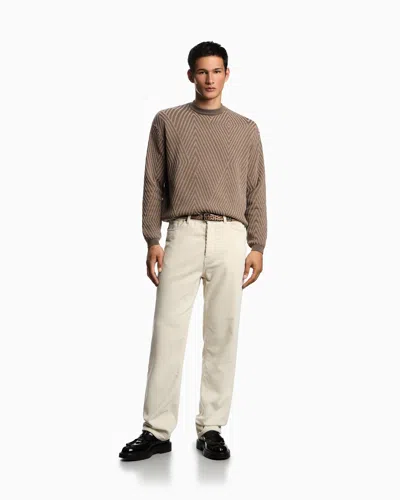 Emporio Armani Virgin Wool-blend Jumper With Op-art Jacquard With Oversized Diamonds In Brown