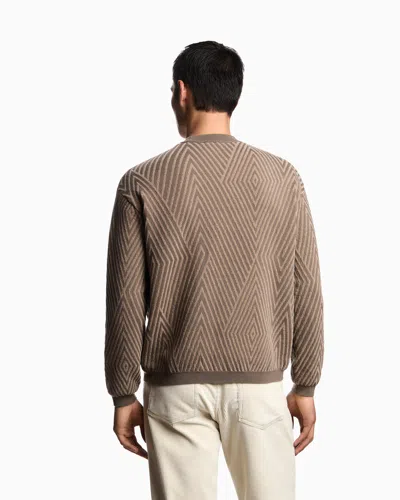 Emporio Armani Virgin Wool-blend Jumper With Op-art Jacquard With Oversized Diamonds In Brown