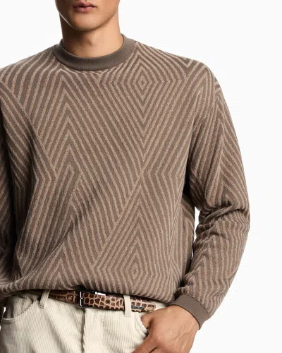 Emporio Armani Virgin Wool-blend Jumper With Op-art Jacquard With Oversized Diamonds In Brown