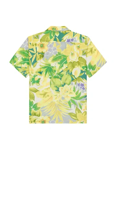 Beams Open Collar Tropical Pattern Print In Yellow