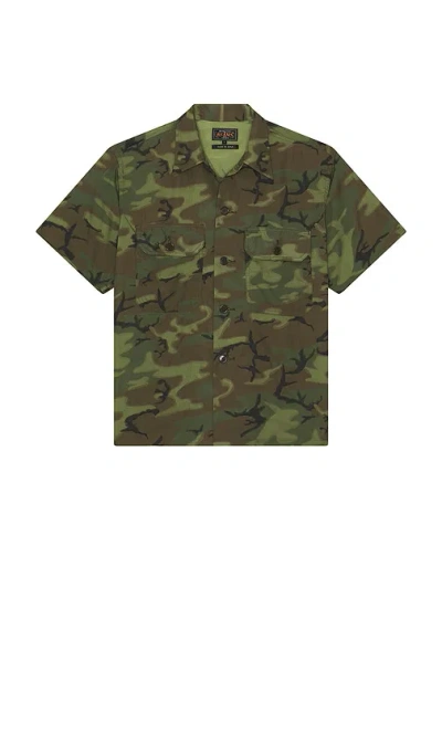 Beams Mil-sht Mesh Camo Jacquard Mapping Print In Green