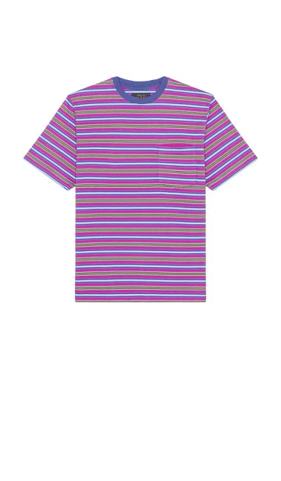 Beams Pocket Tee Multi Stripe In Purple