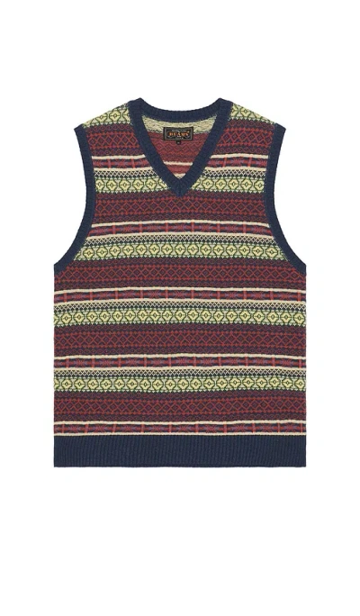 Beams Cotton Linen Vest Fair Isle Pattern In Brown