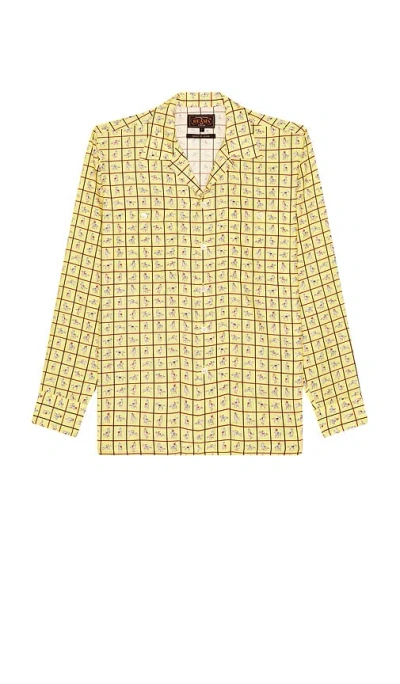 Beams Mil Open Collar Derby Tattersall In Yellow