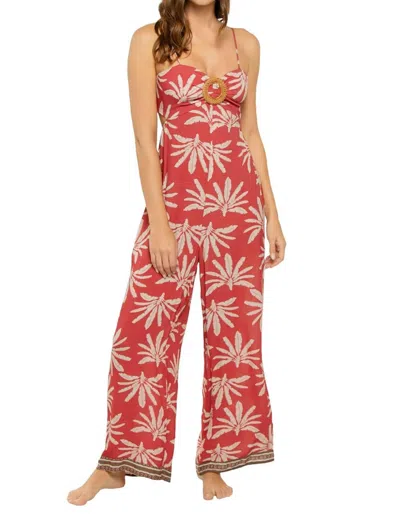Vintage Havana Palm Island Wide Leg Jumpsuit In Red