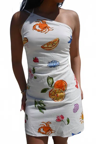 Pretty Garbage Summer Print One Shoulder Mini Dress In Ivory Multi In White